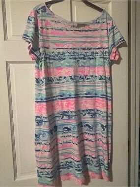 Lilly Pulitzer Striped Pastel Shift Dress in Pink, Blue & Green